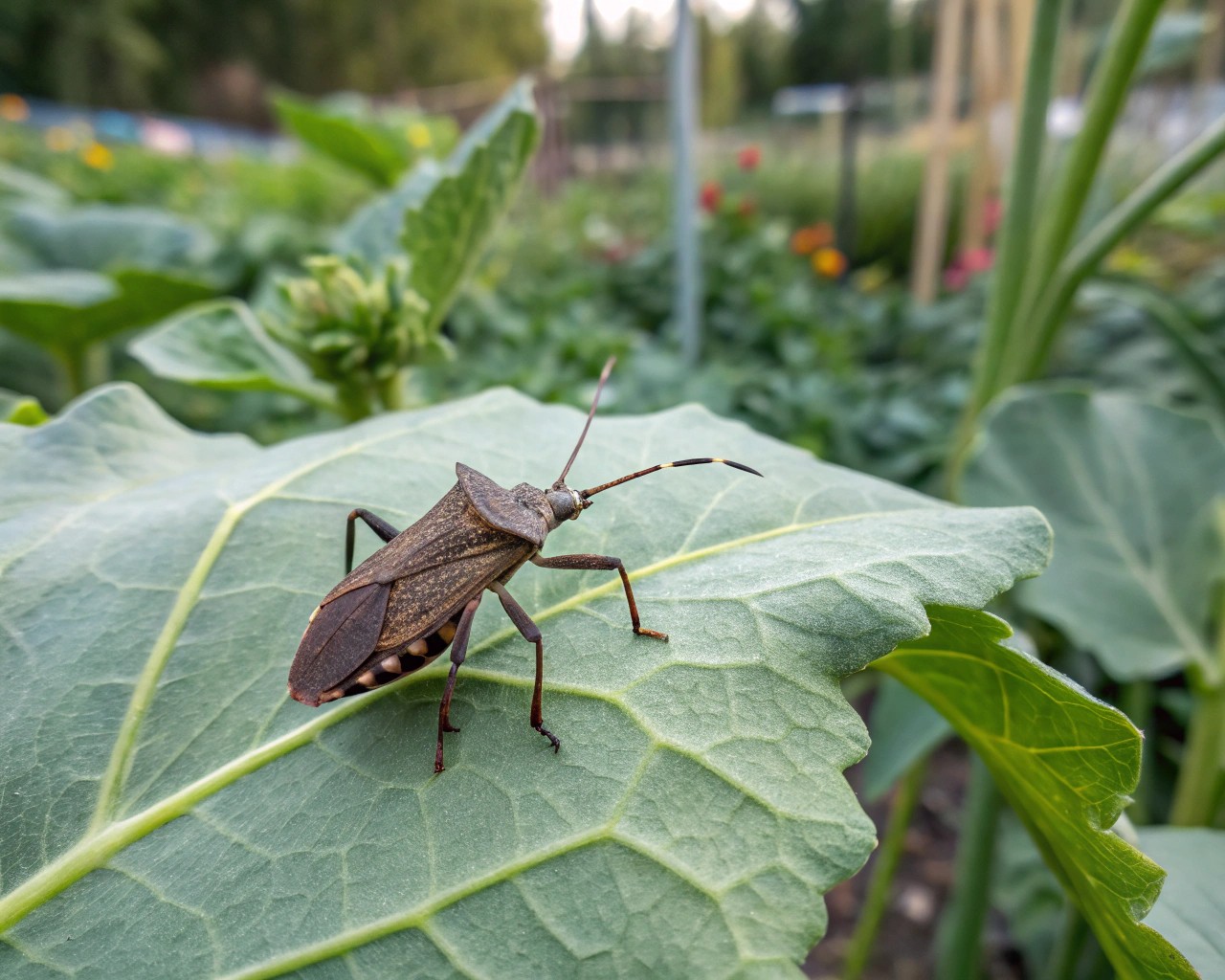 A close-up of squash bugs in various stages of their lifecycle, highlighting their identification features and impact on home gardens.