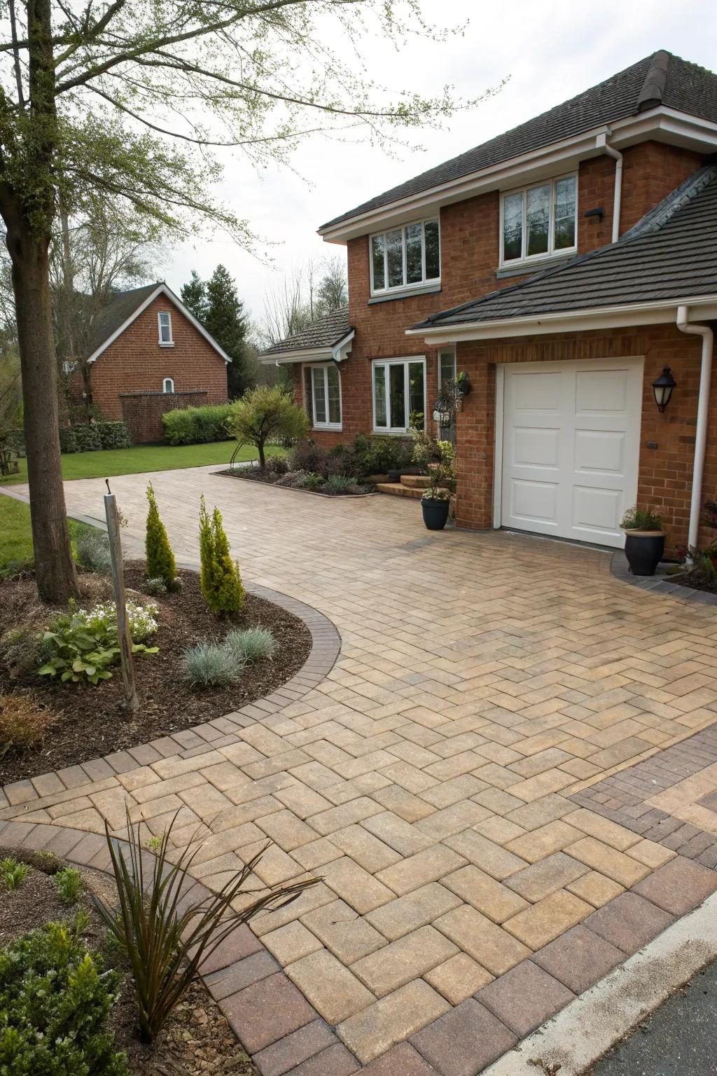 A harmonious driveway design that complements the home's architecture.