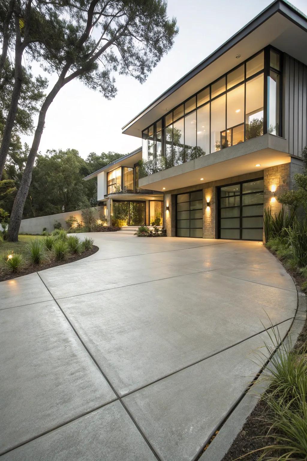 A sleek and modern driveway with polished concrete.