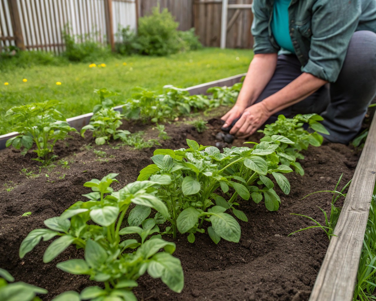 Determining the right stage for hilling potatoes in a residential setup.