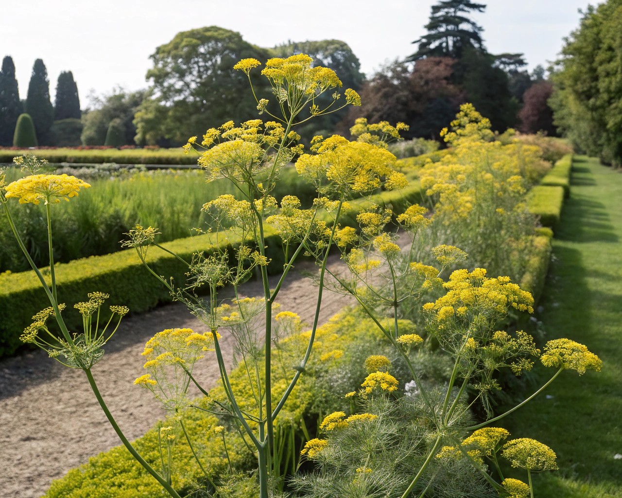 Fennel's bright yellow umbels provide essential nectar and pollen, attracting bees and other beneficial insects.