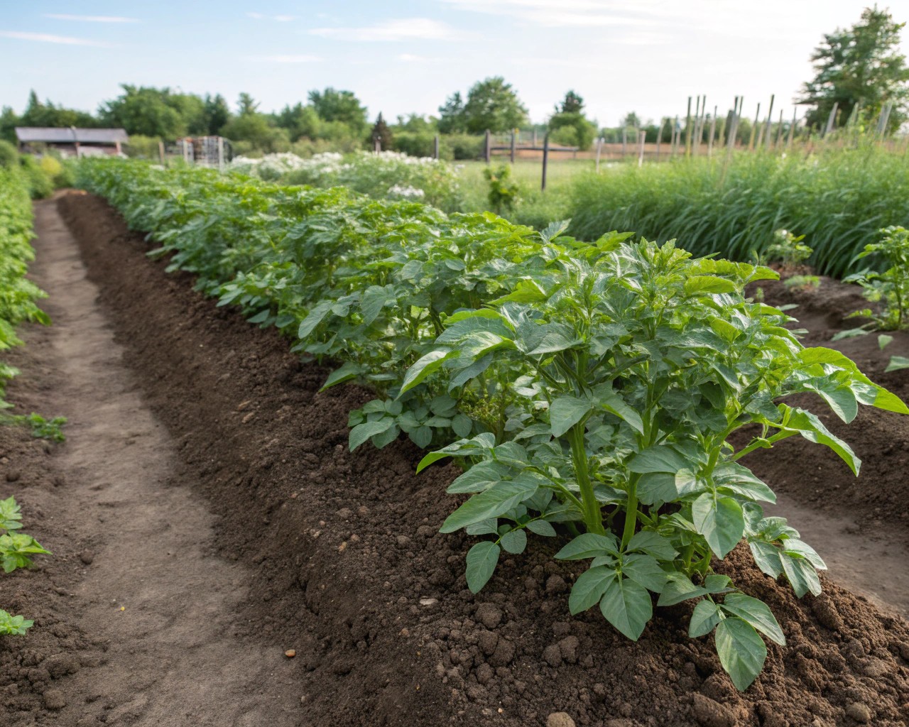 Impact of hilled rows on potato yield and health in a residential garden.