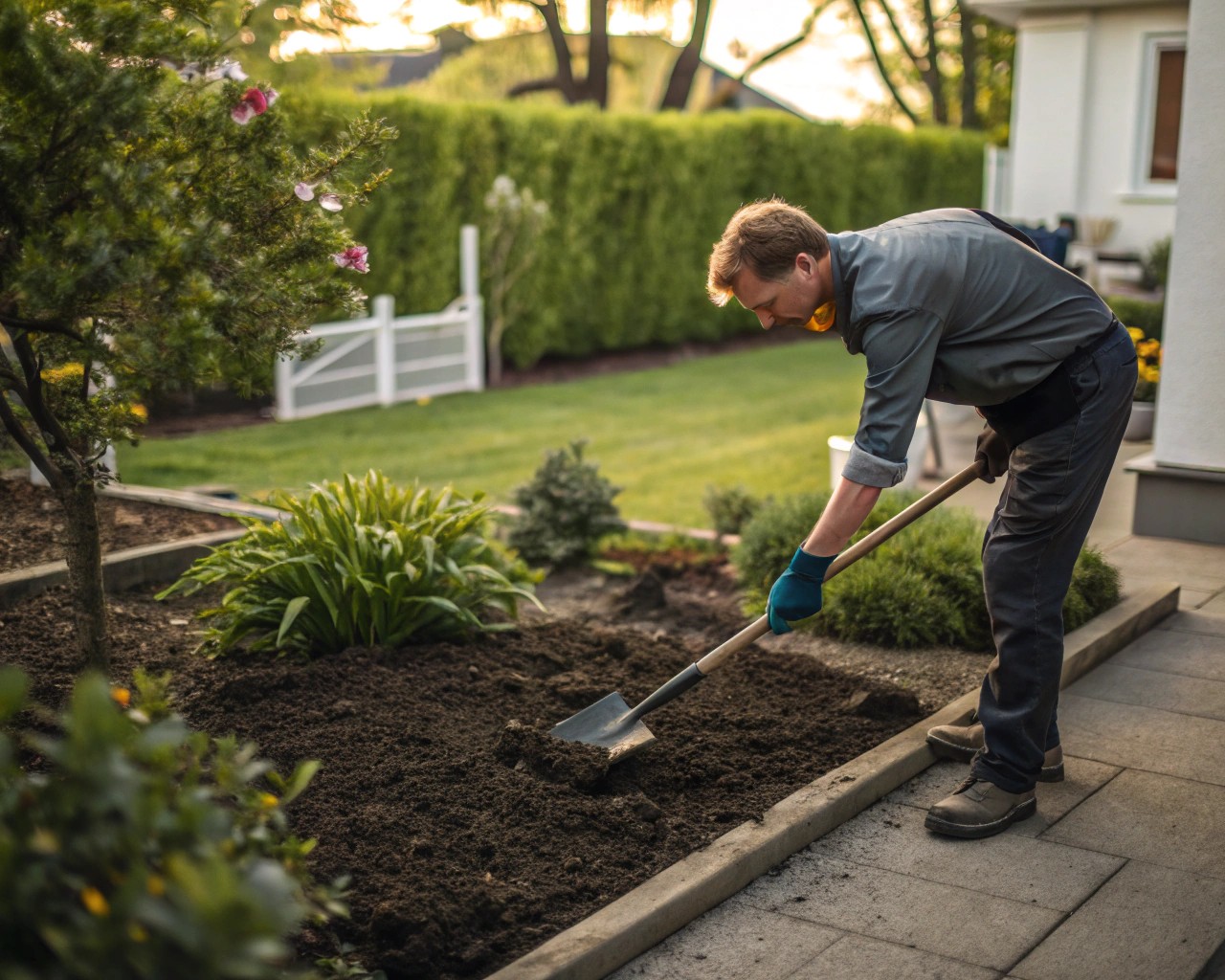 Preparing garden beds with rich soil for planting black beans.